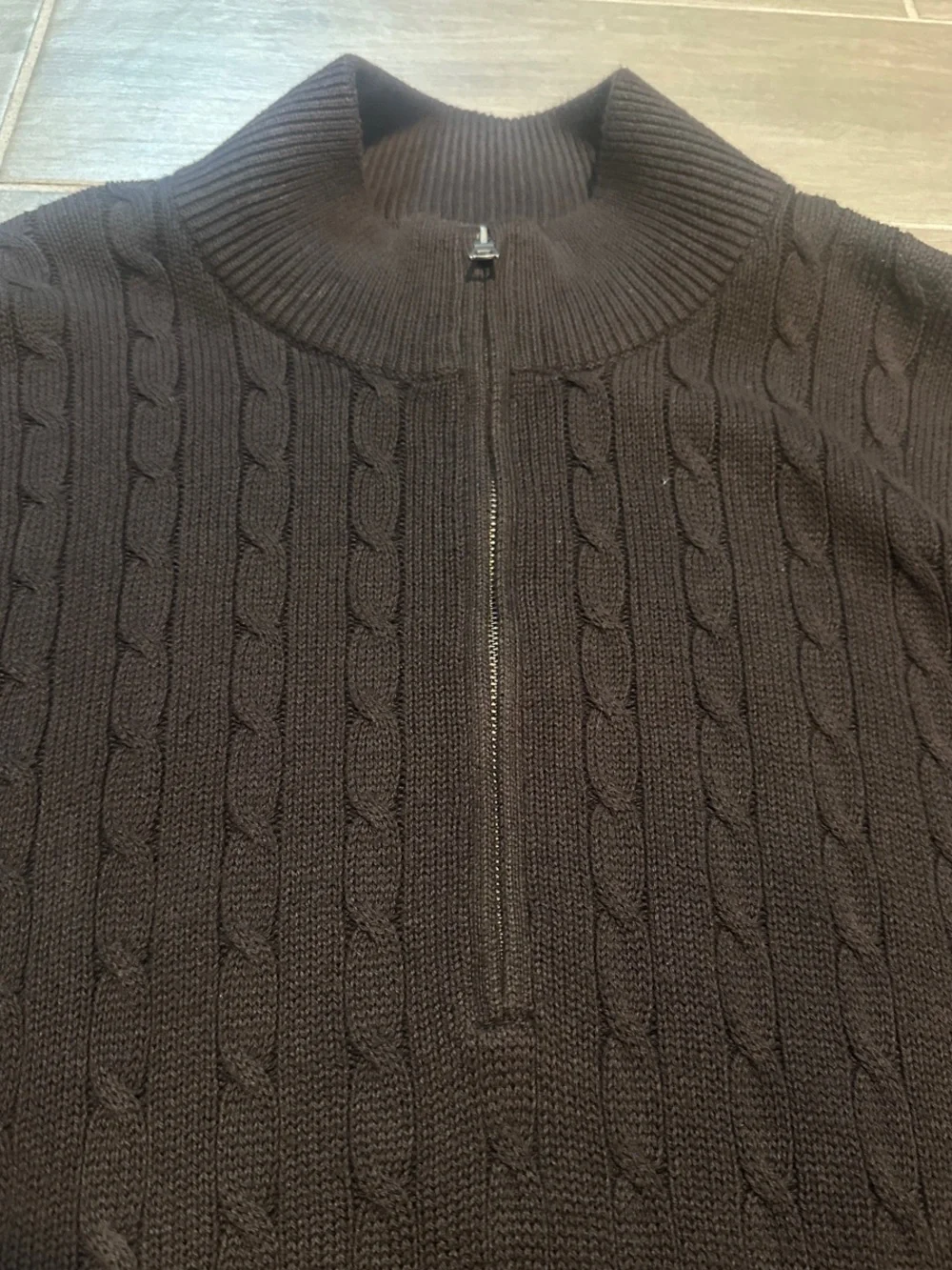 Banana Republic Men's Cable-Knit Quarter-Zip Sweater in Dark Brown
